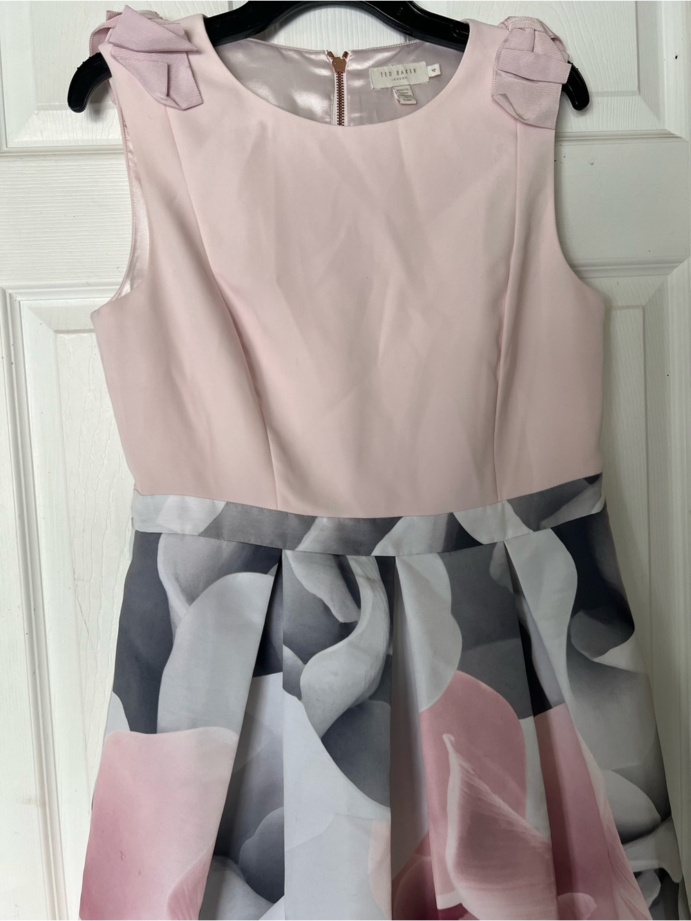 Ted Baker London Blush Pink and Gray Floral Midi Fit-and-Flare Dress 4 - Picture 3 of 6